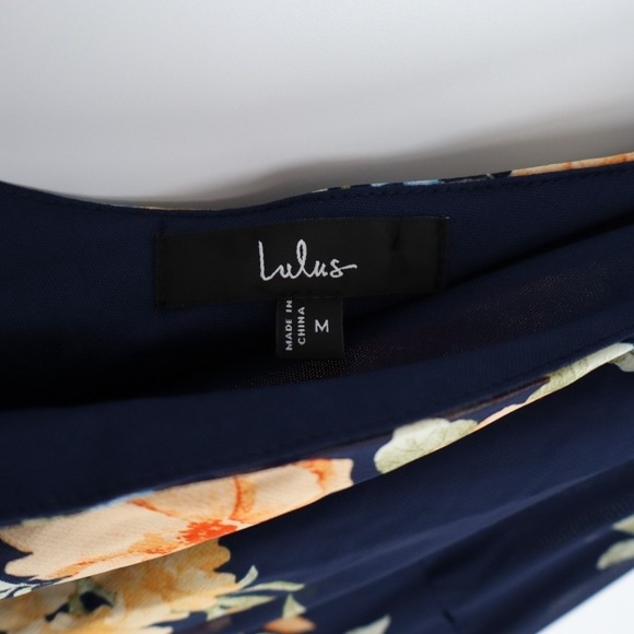 Lulus Elegant Admiration One Shoulder Maxi Dress Womens Medium Navy Blue Floral - Picture 5 of 9